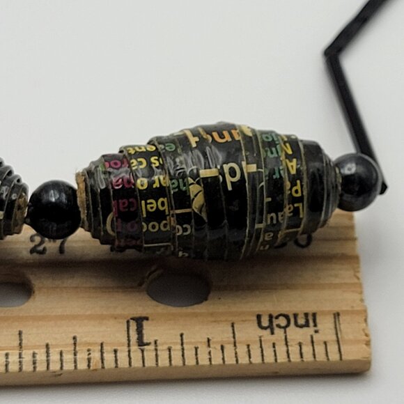 Vintage African Rolled Paper Bead Necklace 28" Green Silver Tone Lobster Clasp - Picture 9 of 9